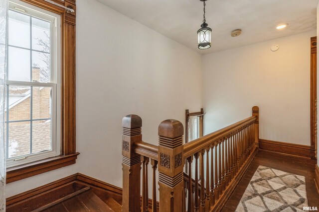 stairway featuring hardwood / wood-style floors