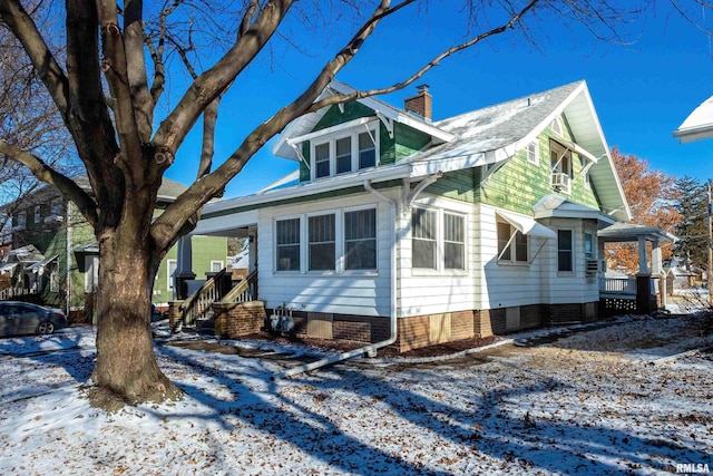 view of snow covered exterior