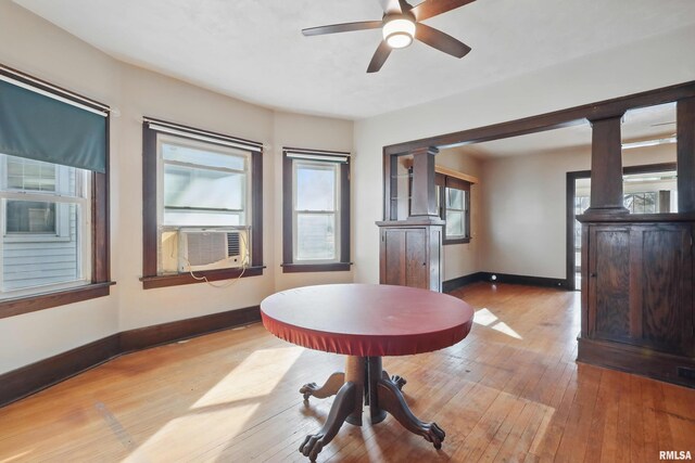 interior space featuring ceiling fan and wood-type flooring