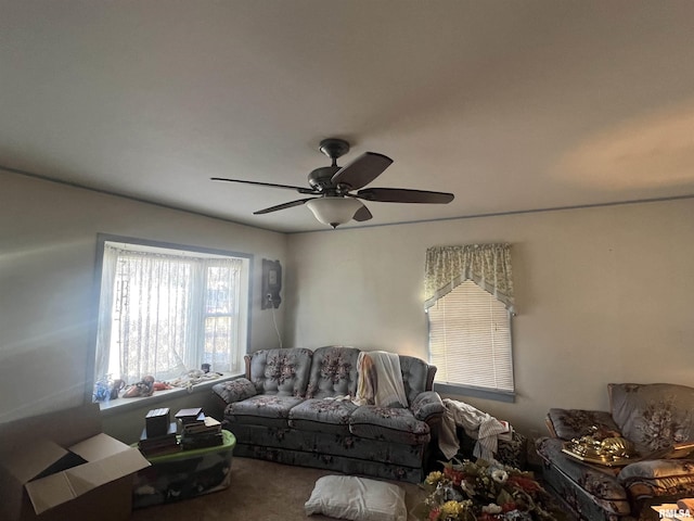 living room with ceiling fan