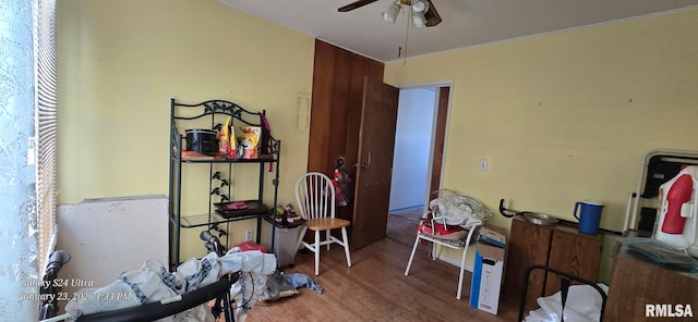 misc room featuring ceiling fan and wood-type flooring