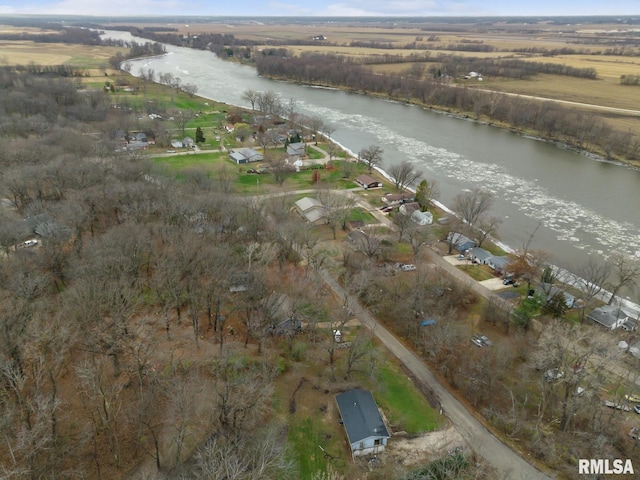 aerial view featuring a rural view and a water view