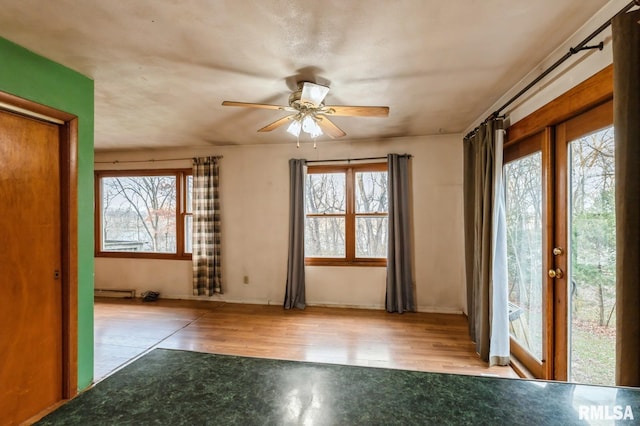 interior space featuring ceiling fan and light wood-type flooring