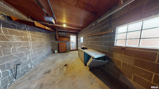 basement with wooden ceiling