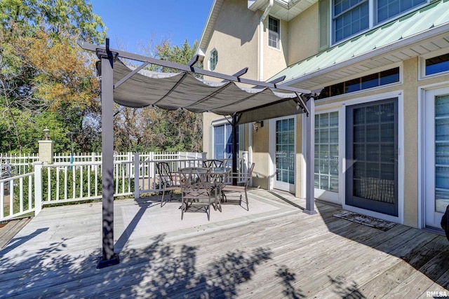 wooden terrace featuring a pergola