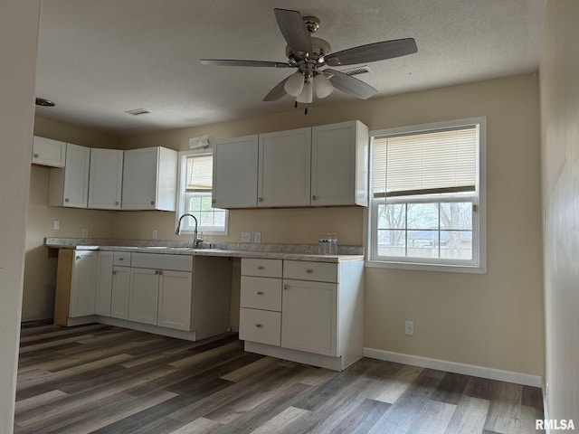 kitchen with white cabinetry, dark wood-type flooring, sink, and a textured ceiling