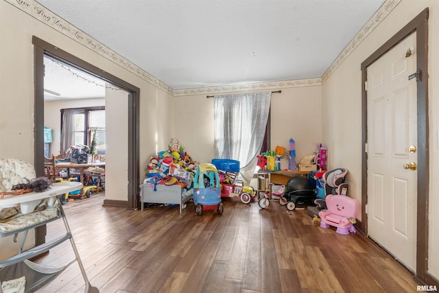 game room with hardwood / wood-style flooring
