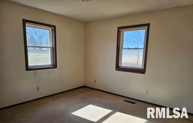 carpeted empty room with a textured ceiling