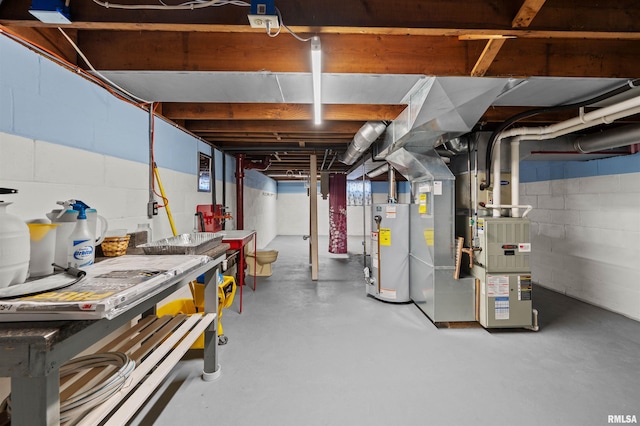 basement with water heater