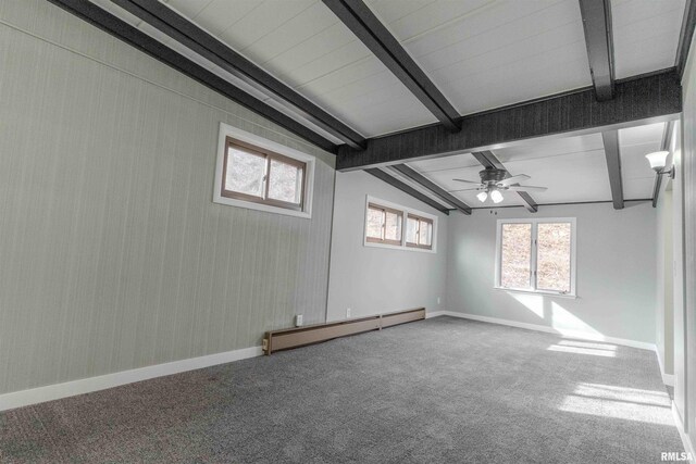 bathroom featuring walk in shower, toilet, hardwood / wood-style floors, and a baseboard heating unit