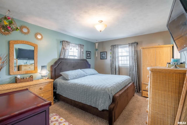 bedroom with light colored carpet