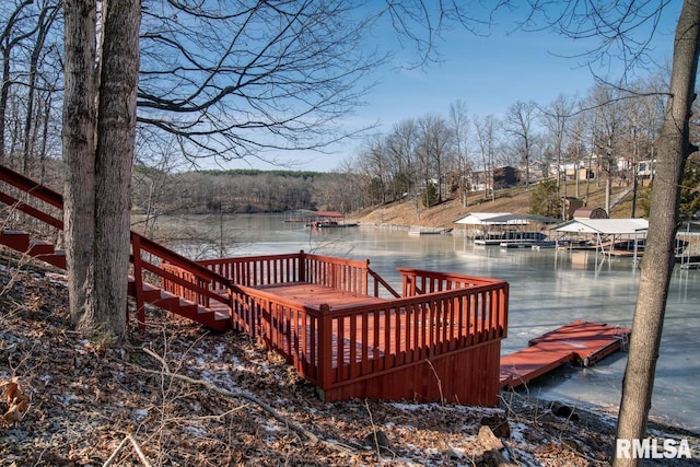 view of dock with a water view