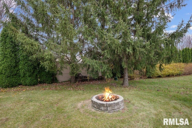 view of yard with an outdoor fire pit