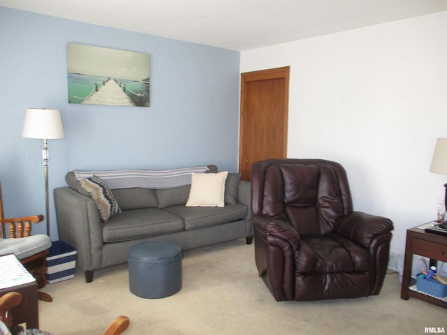 living room featuring light colored carpet