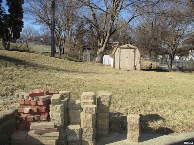 view of yard with a shed