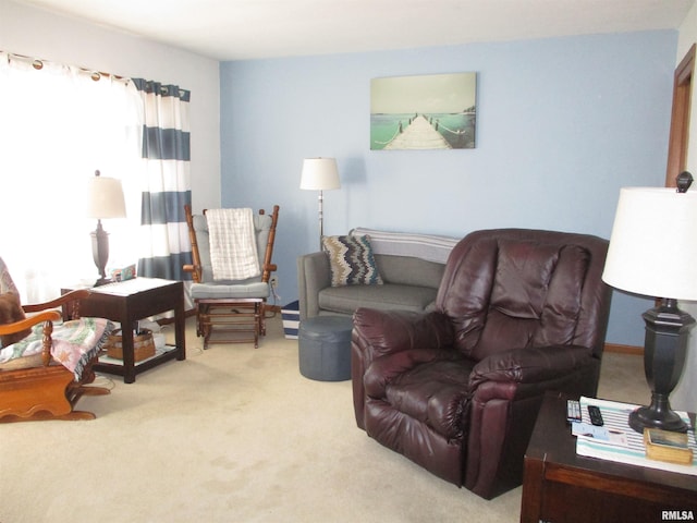 living room with light colored carpet