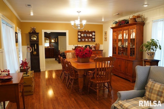 25065 Rock Springs Hollow Rd, Thebes, IL 62990 - dining room with ornamental molding, wood finished floors, and a chandelier
