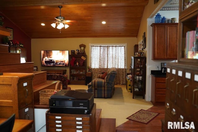 25065 Rock Springs Hollow Rd, Thebes, IL 62990 - living room featuring recessed lighting, light wood finished floors, ceiling fan, and wood ceiling
