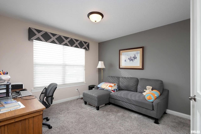 view of carpeted home office