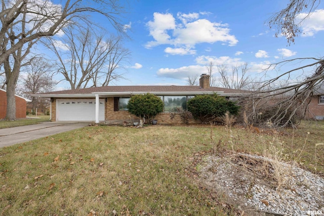 ranch-style house with a garage and a front yard