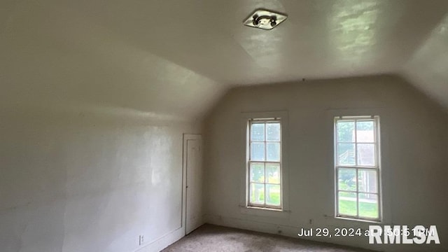 bonus room featuring lofted ceiling, plenty of natural light, and carpet flooring