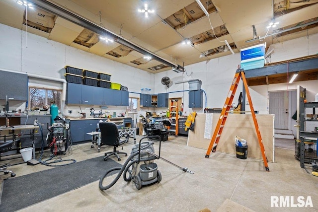 interior space featuring a workshop area