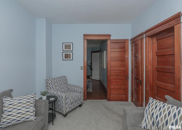 living area with carpet floors