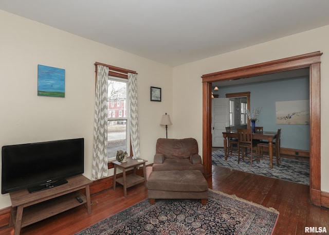 living area with dark hardwood / wood-style flooring