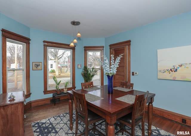 dining space with dark hardwood / wood-style floors