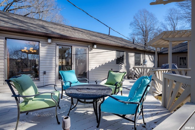 deck featuring a pergola