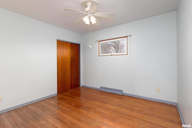 unfurnished room featuring wood-type flooring and ceiling fan