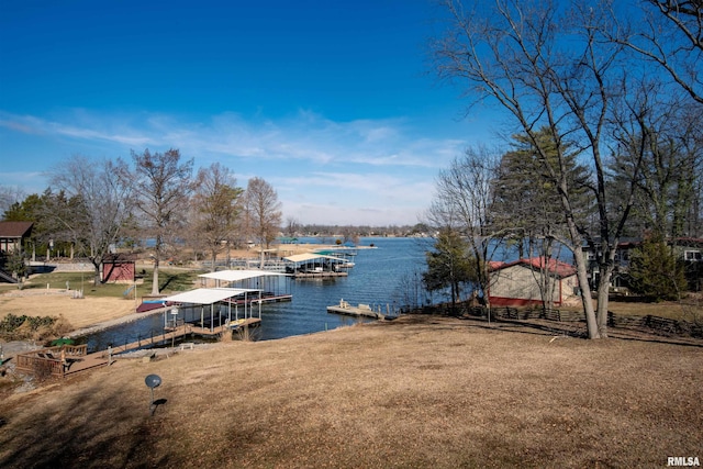 dock area with a water view