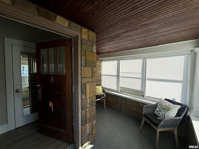 sunroom with wooden ceiling