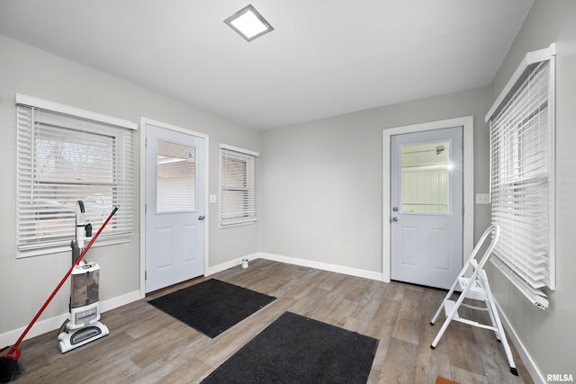 foyer entrance with plenty of natural light and hardwood / wood-style floors