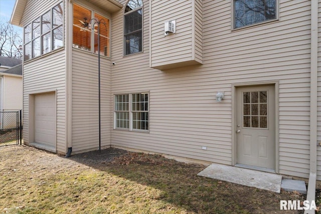 exterior space with a garage