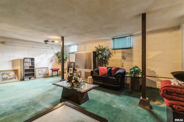 living room featuring a textured ceiling