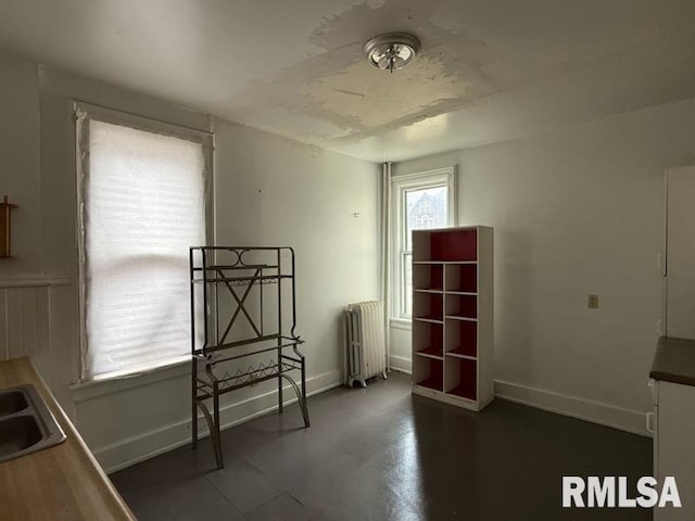 misc room featuring radiator and sink