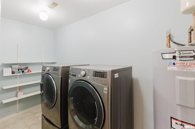 laundry room featuring independent washer and dryer and electric water heater