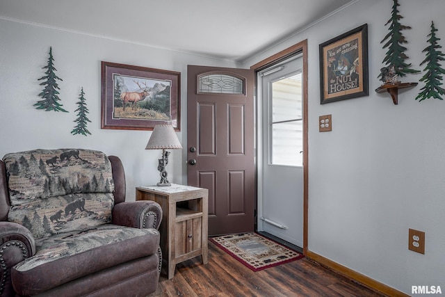 entryway with dark hardwood / wood-style flooring