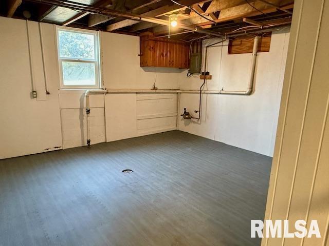 basement featuring dark hardwood / wood-style flooring