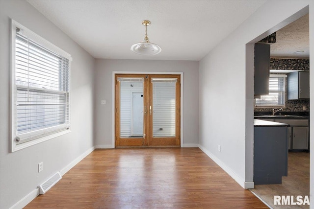 entryway featuring french doors and wood-type flooring