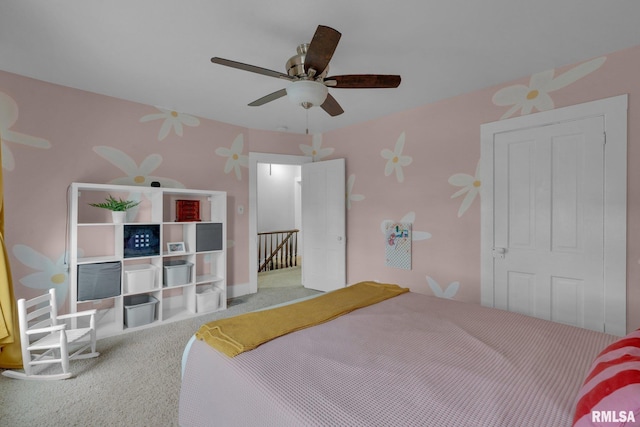 bedroom with carpet floors and ceiling fan