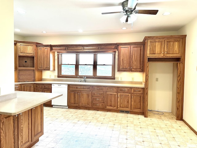 kitchen featuring ceiling fan and dishwasher