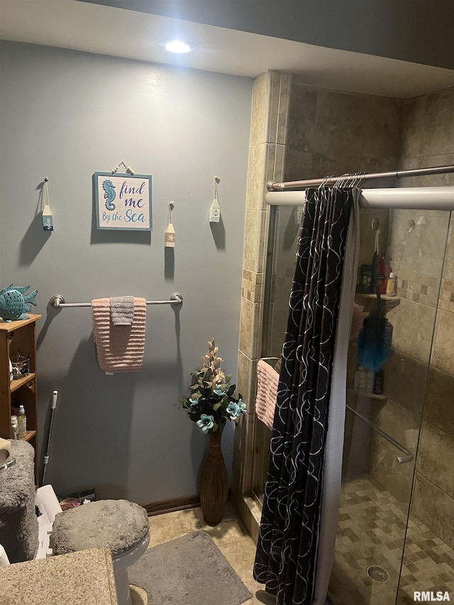 bathroom with a stall shower