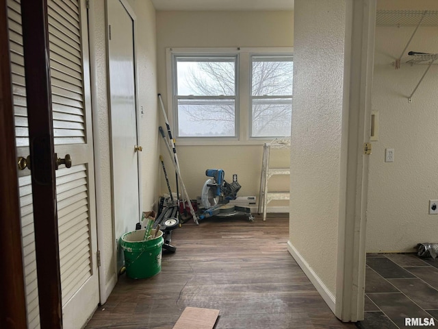 hall featuring dark wood-type flooring