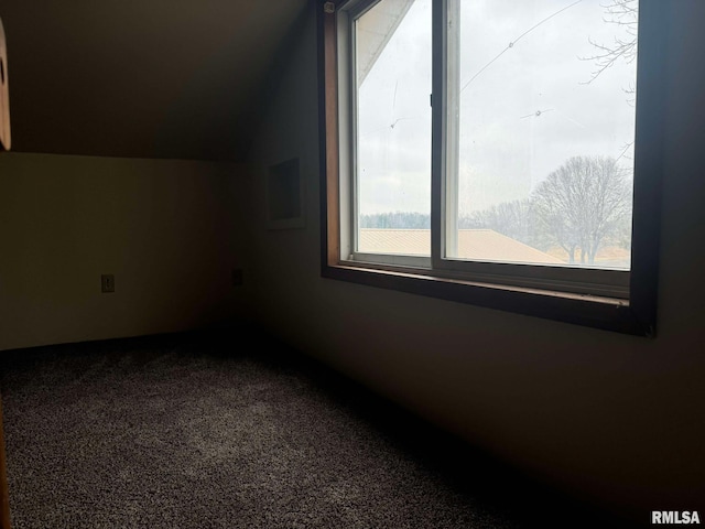 bonus room with vaulted ceiling and carpet floors