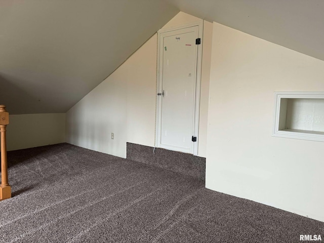 additional living space featuring lofted ceiling and carpet flooring