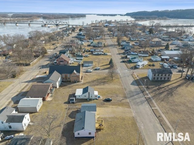 aerial view featuring a water view and a residential view