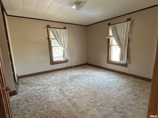 carpeted empty room with crown molding and plenty of natural light