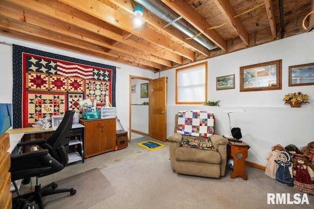 view of carpeted home office